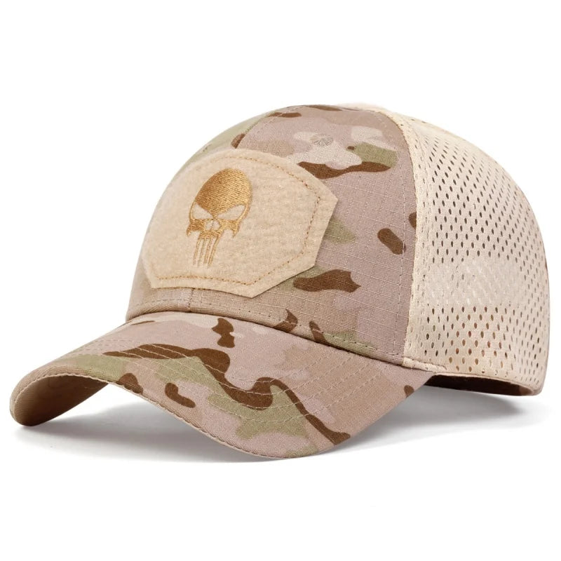 Fashion Unisex Skull Embroidered Top with Patch Breathable BaseballCap Military fans outdoor camouflage Adjustable Casual SunHat