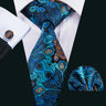 Cravate fantaisie en soie bleu sarcelle pour homme, marque de luxe solide, pochette, boutons de manchette, ensemble de cravates de haute qualité pour fête de mariage Barry.Wang