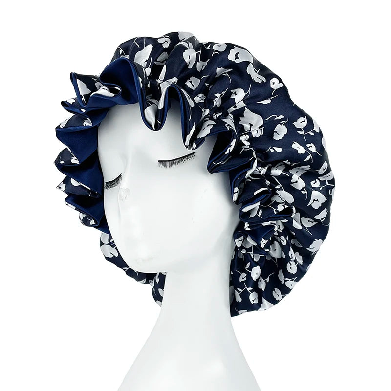 Bonnet de nuit double épaisseur en satin soyeux pour femme, grand bonnet réversible doublé de satin, couvre-chef pour la nuit, accessoires pour cheveux