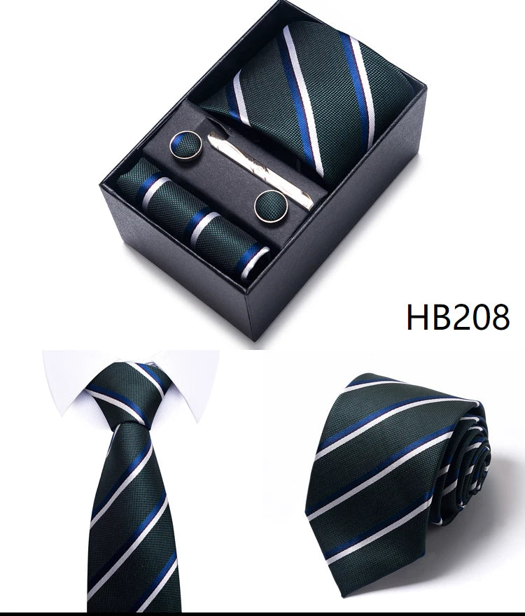 Cravate pour homme, tout nouveau style, cadeau de mariage, ensemble de pochettes, boîte à cravates, accessoires de costume noirs pour hommes