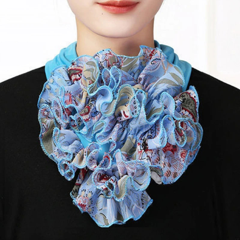 Koreanischer Chiffon-Halsschutz mit Blumenmuster, falscher Kragen, Sicherungsschal, Sommer, Frauen, Eisseide, Schutz der Halswirbelsäule, elastisches Lätzchen, Kopfhals