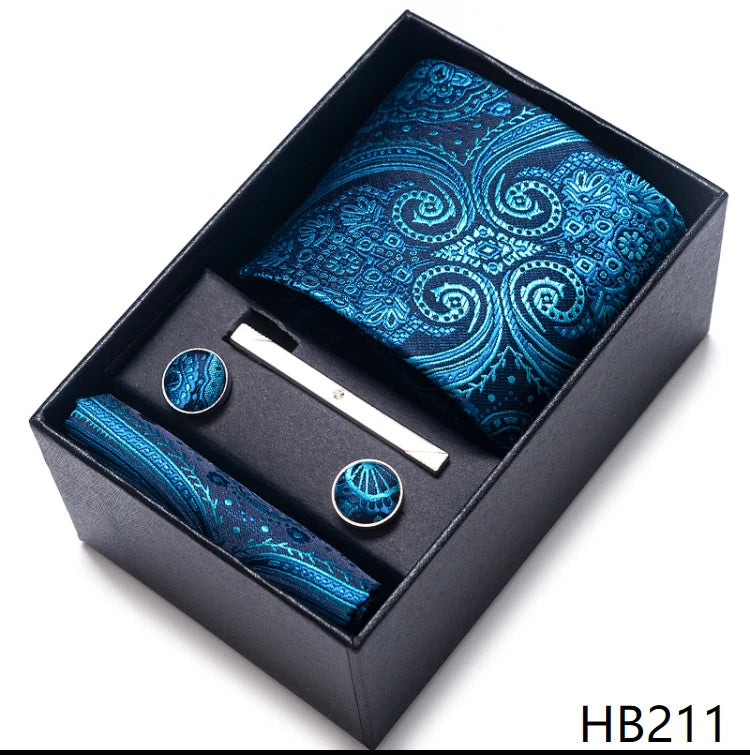 Cravate pour homme, tout nouveau style, cadeau de mariage, ensemble de pochettes, boîte à cravates, accessoires de costume noirs pour hommes
