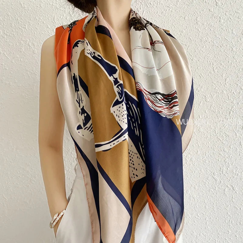 Châles carrés et écharpes à imprimé floral pour femmes, 90 x 90 cm, en satin de soie, bandanas pour la tête
