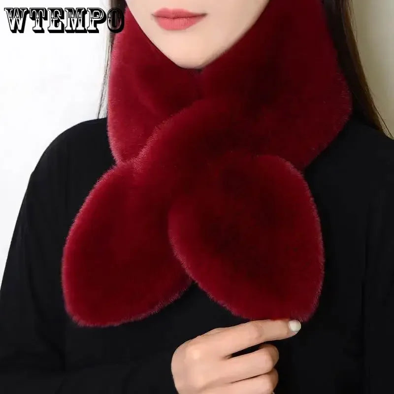 WTEMPO Écharpes de couleur unie pour femmes, cache-cou, longue écharpe moelleuse, épaisse et chaude, col en fausse fourrure