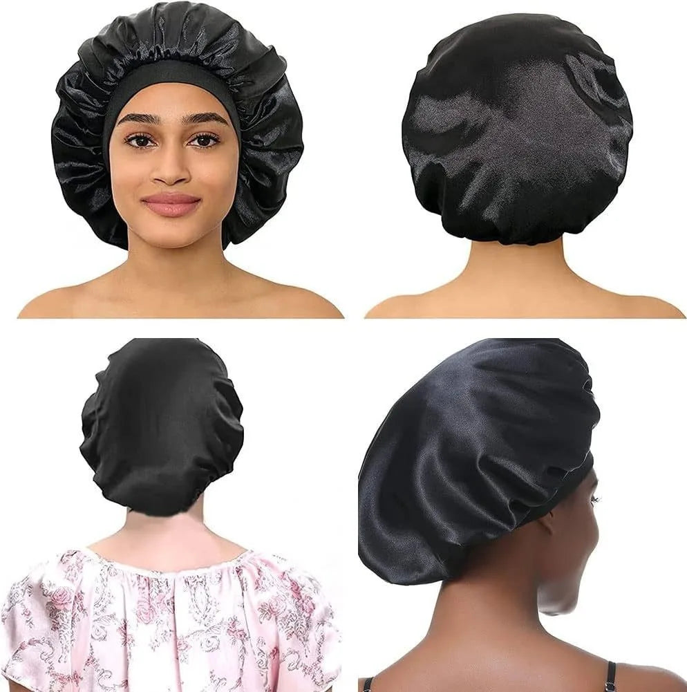 Newly Satin Night Hair Cap Women's Solid Sleeping Hat Sleep Care Bonnet Nightcap For Women Unisex Cap