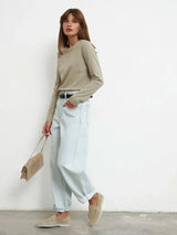 Bornladies Women's Spring Autumn 100% Cotton T-shirt Bottoming Basic Solid Lady Long Sleeve Loose Tops Shirts Oversized T Shirt