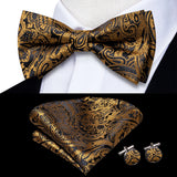 Hi-Tie Jacquard Silk Nœud papillon pour homme, ensemble de boutons de manchette et mouchoir, nœud papillon pré-noué, noir, blanc, gris, bleu, rouge, vert, rose, violet