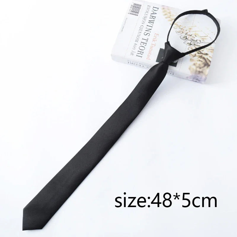Black Zipper Ties Retro Silky Narrow Women Men Neck Tie Slim Smooth Bow Tie Korean Style Simple Elegant All-match Trendy Tie