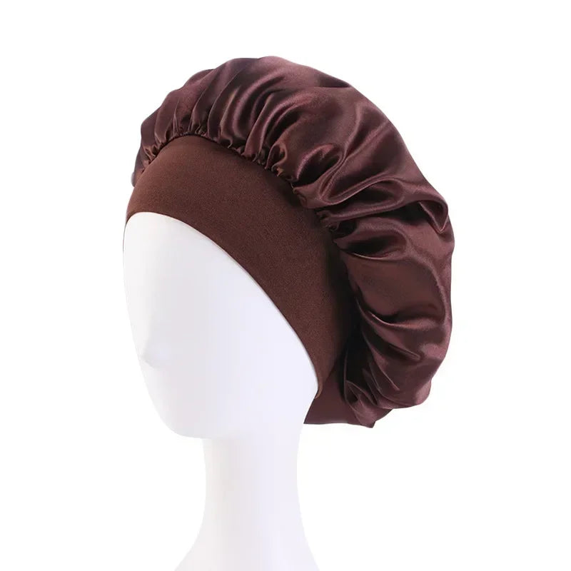 Satin Wide Brim Nightcap Silky Bonnet Hair Wrap for Sleeping Sleep Cap With Elastic Soft Band Styling Cap Hair Wrapping Caps