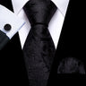 Cravates en soie noire pour hommes, classiques, solides, tissées de haute qualité, avec pochette et boutons de manchette, pour soirées formelles, design Barry.Wang