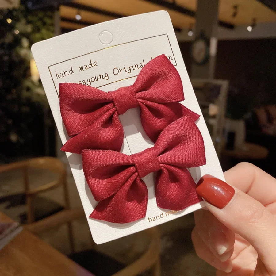1Pair Cute Girls Hairgrips Hairpins Hair Clips Solid Color Ribbon Bow-knot Handmade Bows Barrettes Hair Accessories