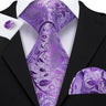 Barry.Wang Purple Silk Mens Tie Hanky Cufflinks Set Lilac Lavender Mauve Violet Jacquard Necktie For Male Wedding Business Party