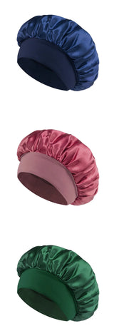 1pcs Unisex Satin Solid Wide-brimmed Sleeping Hat Elastic Band Cap Hair Care Bonnet Night Hat