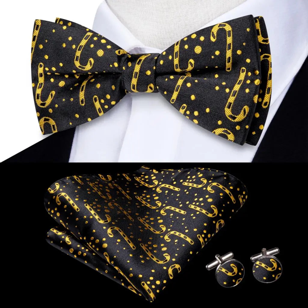 Hi-Tie Nœuds papillon verts de Noël pour hommes Cravate papillon en soie Ensemble de boutons de manchette et mouchoirs pour fête de mariage Nœud papillon uni à carreaux cachemire