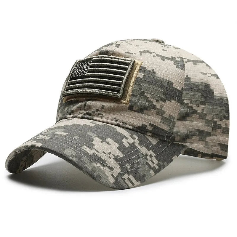 Casquette de baseball brodée avec motif camouflage du drapeau américain pour homme