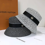 Women's Cap Hollowed Out Breathable Sunscreen Sun Visor Spring and Summer Braided Top Hat Temperament British Fisherman's Hats