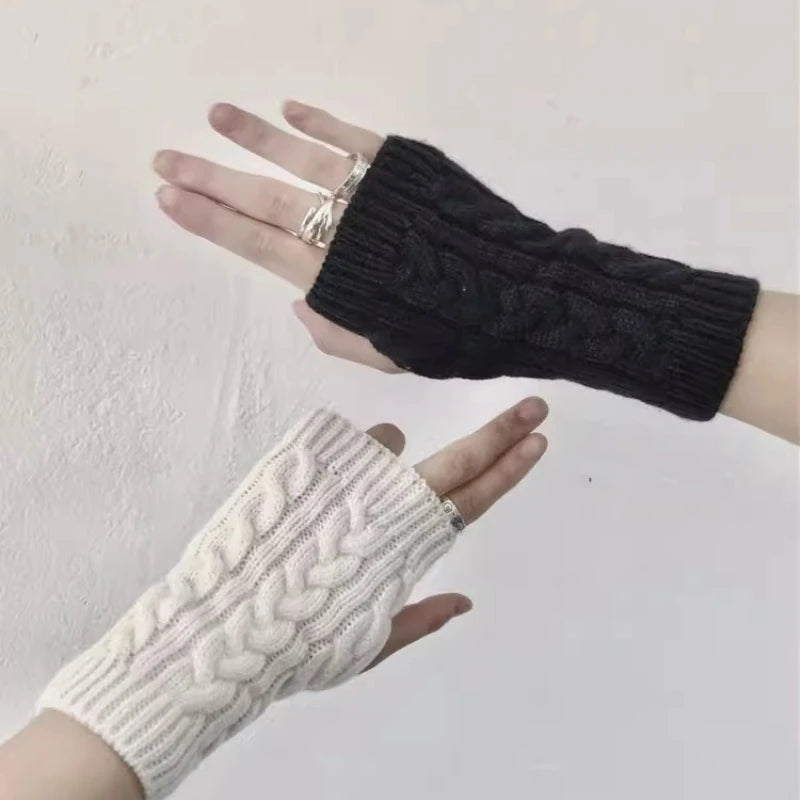 Gants longs sans doigts pour femmes, mitaines d'hiver épaisses, tricotées torsadées, manches chaudes, fines, décontractées, douces, unisexes