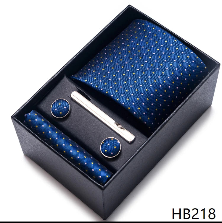 Cravate pour homme, tout nouveau style, cadeau de mariage, ensemble de pochettes, boîte à cravates, accessoires de costume noirs pour hommes