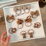 10Pcs/Set Girls Cartoon Hair Band Sweet Bow Hair Ties Elastic Rubber Band Princess Flower Scrunchies Kids Hair Accessories