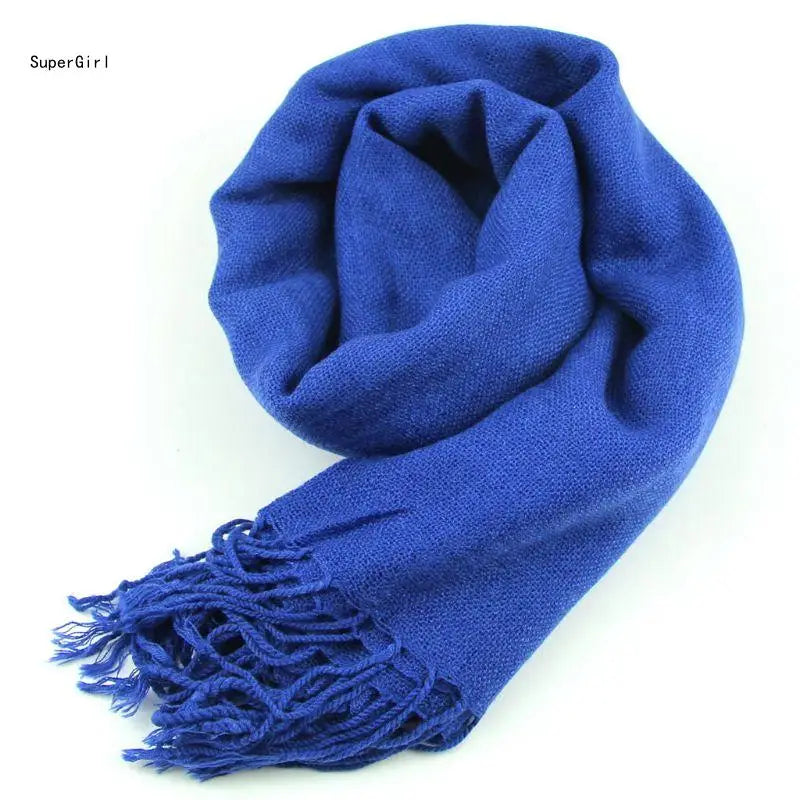 Women Wrap Scarf Cashmere Wool Scarves Silk Solid Long Shawl Tassel