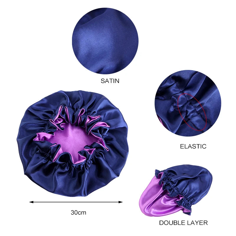 Gorro de satén reversible para mujer, gorro de dormir de doble capa ajustable, gorro de dormir redondo extragrande, gorro de ducha