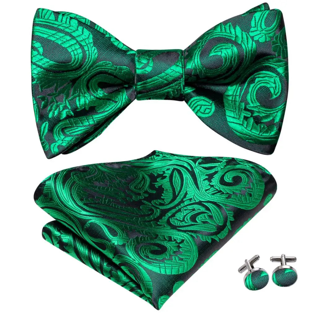 Hi-Tie Ensemble nœud papillon en soie pour homme, mouchoir et boutons de manchette, bleu, rouge, or, noir, blanc, jacquard, nœud papillon, mariage, affaires