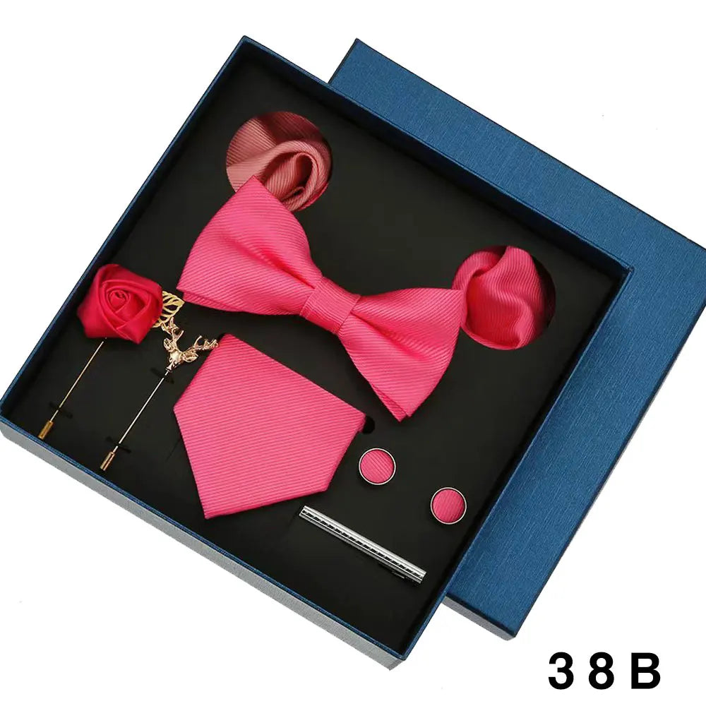 Coffret cadeau pour homme et femme, pochette, cravate, boutons de manchette, broche, couleur unie, pour mariage, affaires, vente en gros