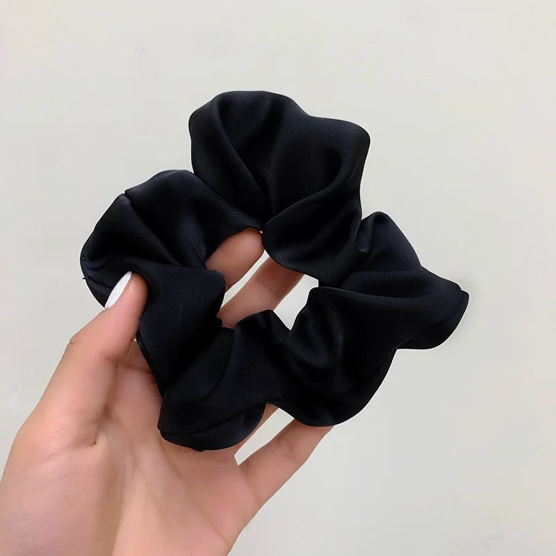 Korean Woman Big Elegant Silk Elastics Hair Band Girls Solid Color Scrunchies Hair Ties Ladies Ponytail Hold Hair Accessories