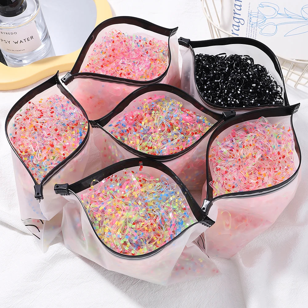 Lot de 1 000 élastiques à cheveux jetables colorés pour filles, accessoires pour cheveux, élastiques pour queue de cheval