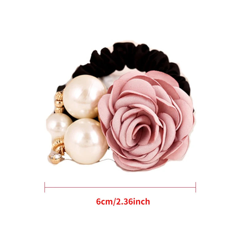 Élastiques à cheveux en forme de fleur de rose perlée, élastiques à cheveux, bandeaux en caoutchouc extensibles, bandeaux floraux, chouchous, porte-queue de cheval