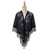 Foulard triangulaire en dentelle pour femme, transparent, ajouré, respirant, longue frange, hijab musulman, couleur unie, robe de soirée, châle