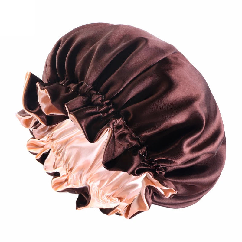 New Solid Elastic Double Layer Satin Bonnet Nightcap Women Night Sleep Hair Protection Hat Reversible Sleeping Hat Hair Care New