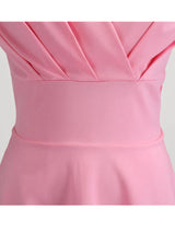Pink Summer Dress Women V Neck Vintage Robe Elegant Retro pin up Party Office Midi Dresses