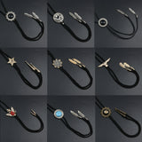 Vintage Bolo Tie Shirt Chain Cowboy Jazz Alloy Men Women Leather Rope Long Necklace Imitation Obsidian Sweater Chain Men Accesso