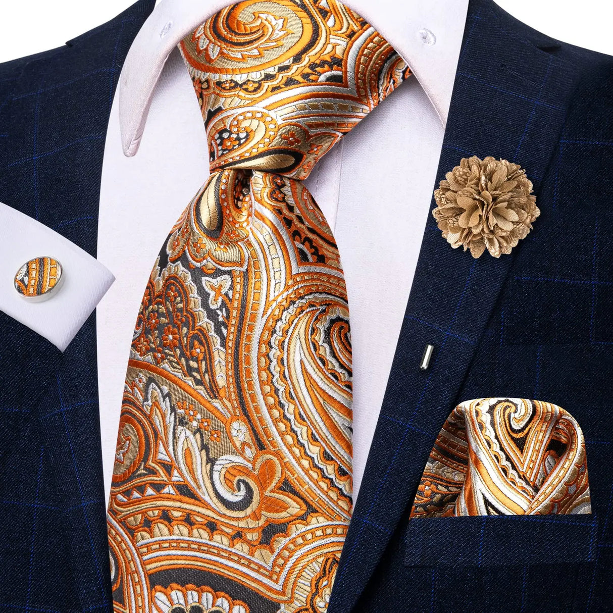 Cravate rose cachemire avec broche en soie, élégante cravate de mariage pour homme, bouton de manchette pratique, mode affaires fête, créateur de cravate haute