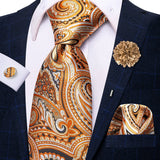Cravate rose cachemire avec broche en soie, élégante cravate de mariage pour homme, bouton de manchette pratique, mode affaires fête, créateur de cravate haute