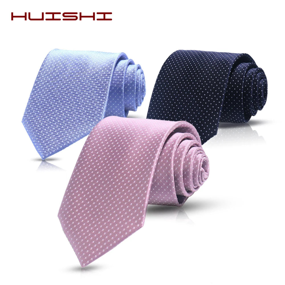 Cravate Huishi 8 cm à pois pour homme, slim, tendance, en polyester et microfibre, à carreaux, pour mariage