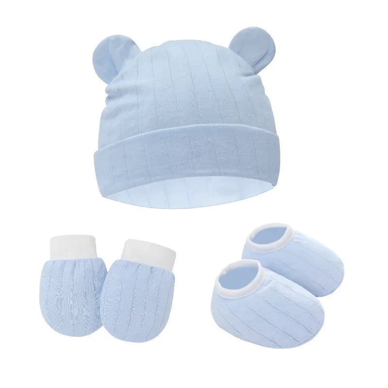 Conjunto de 2 o 3 gorros para bebé de primavera y otoño con forma de oreja, guantes y calcetines, gorros para recién nacidos, accesorios de fotografía informales, gorro de dormir a la moda.