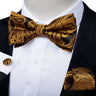 Classic Black Men Bow Ties 100% Silk Bowties Butterfly Pocket Square Cufflinks Set Suit Paisley Gold Pre-Tied Bow Tie DiBanGu