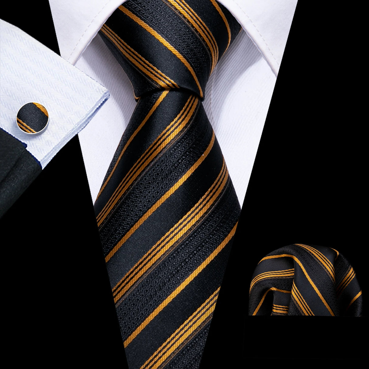 Cravate de luxe pour homme, ensemble de boutons de manchette et mouchoir en soie à rayures rouges, style business, Barry.Wang, accessoire tendance pour mariage, fête, décontracté