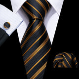 Cravate de luxe pour homme, ensemble de boutons de manchette et mouchoir en soie à rayures rouges, style business, Barry.Wang, accessoire tendance pour mariage, fête, décontracté