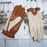 Gants de conduite antidérapants en cuir pour hommes, gants de moto tricotés en peau de mouton pour écran tactile