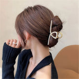 Metal Hair Claw Crab Clip for Women Girls Korean Non Slip Big Geometric Barrette Shark Clip Hairpin Head Pearl Hair Accessories