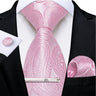 Ensemble cravate homme en soie à rayures roses, motif floral, motif cachemire uni, 8 cm, mouchoir, boutons de manchette, accessoires de mariage, de bal, cravate