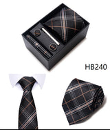 Cravate pour homme, tout nouveau style, cadeau de mariage, ensemble de pochettes, boîte à cravates, accessoires de costume noirs pour hommes