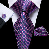 Hi-Tie – Cravate de mariage en soie violette unie à motif cachemire pour homme, ensemble de qualité avec boutons de manchette et mouchoir, cadeau tendance, livraison directe