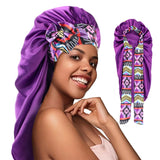 Women long Oversized Elastic Satin Bonnet Sleeping Cap With Ribbon Breathable Sleeping Cap Turban Sleep Headwear Bandanas