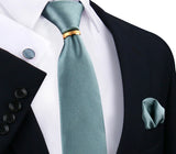 Ensemble de cravates en soie de luxe pour hommes, cravate, mouchoir, boutons de manchette avec anneau en métal doré, broche, costume, fête de mariage, accessoires pour hommes