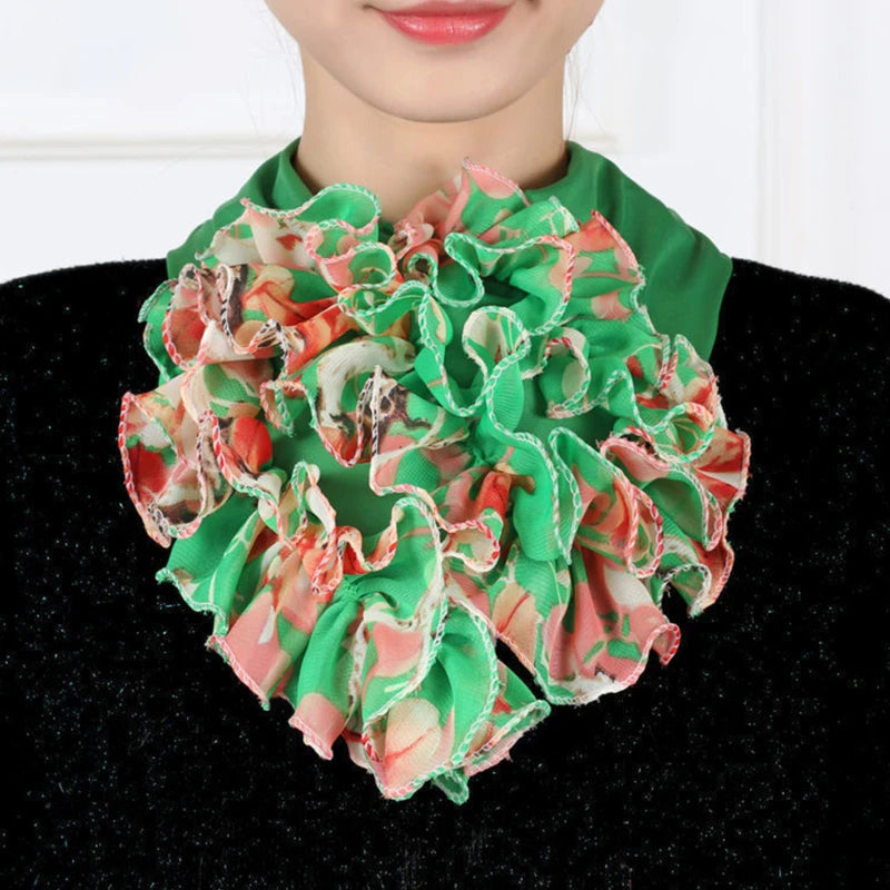 Koreanischer Chiffon-Halsschutz mit Blumenmuster, falscher Kragen, Sicherungsschal, Sommer, Frauen, Eisseide, Schutz der Halswirbelsäule, elastisches Lätzchen, Kopfhals