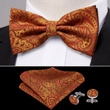 Barry.Wang Silk Mens Bow Tie White Green Pink Purple Jacquard Paisley Floral Pre-Tied Bowtie Hanky Cuffs Set Wedding Business